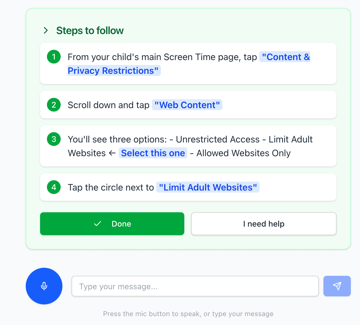 Clear, numbered steps